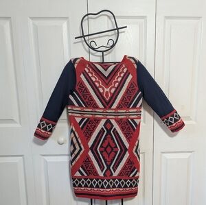 Liv Sweater Diamond Stretch Dress Size M Tribal-Aztec-Red/Blue/Cream Half Sleeve